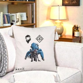 Perna Personalizata Ghost in the Shell Motoko si Tachikoma, 40x40 cm, Bej cu Franjuri, Husa Detasabila, Perna Inclusa, BEKZ®
