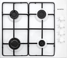 Aragaz cu 4 ochiuri KUMTEL® KO-420, INOX, Gaz, Plita pe Gaz, 4 Arzatoare, Sistem de Siguranta, Aprindere in Buton, Latime 54 Centimetri, ALB Emailat