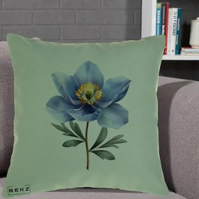 Perna Decorativa Anemona Albastra Botanica, 40x40 cm, Verde, Husa Detasabila, Perna Inclusa, BEKZ®