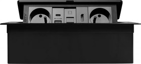 Priza incorporabila in blat Multi Soft GTV, 2 prize Schuko, USB A + C, HDMI, RJ45, negru, 240 x 120 mm Aluminiu Plastic, Negru, L:240 mm; l:120 mm;