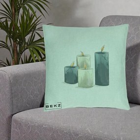 Perna Decorativa Lumanari Hygge Alb-Verde, 40x40 cm, Verde Menta, Husa Detasabila, Perna Inclusa, BEKZ®