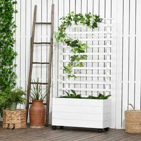 Outsunny Jardinieră Verticală Mobilă cu Suport pentru Plante Cățărătoare, din Lemn de Brad, 4 Roți, 76x30x155 cm, Alb | Aosom Romania