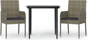 vidaXL Set mobilier de grădină cu perne, 3 piese, negru/gri, poliratan