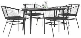 vidaXL Set de sufragerie de grădină 5 piese neagră Sticlă Poly Rattan
