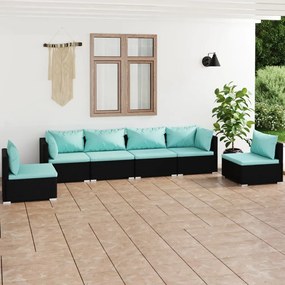 3102201 vidaXL Set mobilier de grădină cu perne, 6 piese, negru, poliratan