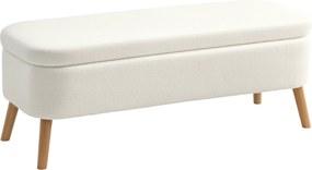 HOMCOM Bancă de depozitare, bancă cu 65 L spațiu de depozitare, material Teddy-Fleece, lemn de cauciuc, 120 x 42 x 45 cm, alb crem | Aosom Romania
