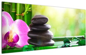 Tablou cu pietre pentru masaj și orhidee (120x50 cm)