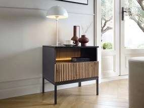 Noptieră Dernas S54 (Negru grafit + Stejar wotan) (cu iluminat LED galben). Promo -17%. 1104505