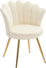 HOMCOM Fotoliu scoică scaun pentru masă de toaletă fotoliu din catifea fotoliu de salon cu picioare din metal auriu bej | Aosom Romania