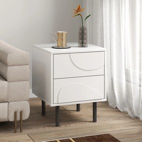 HOMCOM Noptieră, masă de alături cu 2 sertare cu deschidere prin apăsare, picioare din oțel, 40 x 40 x 50 cm, alb | Aosom Romania