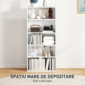 HOMCOM Bibliotecă cu 5 Niveluri și Rafturi Ajustabile, 60x24x133,5 cm, Alb | Aosom Romania