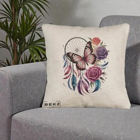 Perna Personalizata Prinzator de Vise cu Fluture si Trandafiri, 40x40 cm, Bej Canapea, Husa Detasabila, Perna Inclusa, BEKZ®