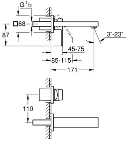 GROHE EUROCUBE 19895000 - Baterie pentru lavoar, montaj în 2 găuri, 171 mm, crom lucios