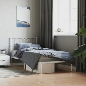 355507 vidaXL Cadru de pat din metal cu tăblie, alb, 100x200 cm