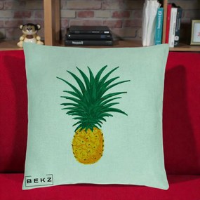 Perna Decorativa Ananas Tropical, 40x40 cm, Verde Menta, Husa Detasabila, Perna Inclusa, BEKZ®