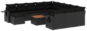 3257196 vidaXL Set mobilier de grădină cu perne, 13 piese, negru, poliratan