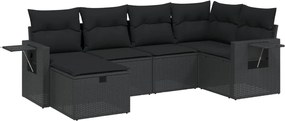 vidaXL Set mobilier de grădină cu perne, 6 piese, negru, poliratan