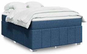 vidaXL Pat box spring cu saltea, albastru, 140x200 cm, textil