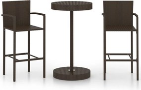 vidaXL Set mobilier de bar de grădină, 3 piese, maro, poliratan
