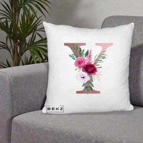 Cadou Personalizat - Perna Personalizata Monograma Rose Gold Litera Y, 40x40 cm, Alb Pufos, Husa Detasabila, Perna Inclusa, BEKZ®