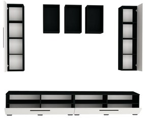 Living haaus Haga V9, Alb Lucios/Negru, MDF, L 240 cm