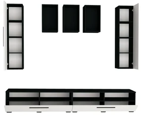 Living haaus Haga V9, Alb Lucios/Negru, MDF, L 240 cm