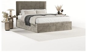 Pat matrimonial bej tapițat cu spațiu de depozitare 180x200 cm Mavel – Maison de Rêve