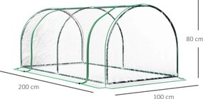 Outsunny Tunel de oțel pentru grădină cu seră și capac din PVC, 200x100x80 cm, transparent și verde | Aosom Romania