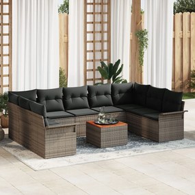 Set de Canapea pentru Grădină vidaXL cu 10 Piese și Pernițe Gri Rattan Poliester Acacia