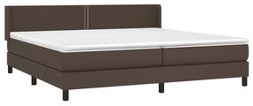 Pat box spring cu saltea, maro, 200x200 cm, piele ecologica