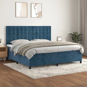 vidaXL Pat box spring cu saltea, albastru închis, 200x200 cm, catifea