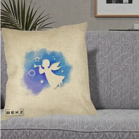 Perna Decorativa Inger cu Trompeta Albastru, 40x40 cm, Crem, Husa Detasabila, Perna Inclusa, BEKZ®