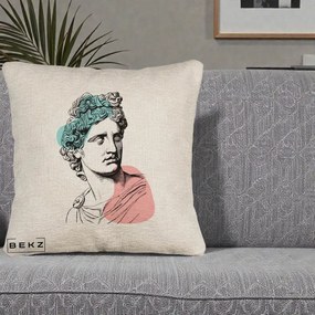 Perna Decorativa Bust Grec Vaporwave, 40x40 cm, Bej Canapea, Husa Detasabila, Perna Inclusa, BEKZ®