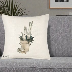 Perna Decorativa Butuci de Mesteacan Watercolor, 40x40 cm, Crem Reliefat, Husa Detasabila, Perna Inclusa, BEKZ®