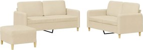vidaXL Set de canapele cu perne, 3 piese, crem, textil