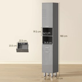 kleankin Dulap de baie, comodă pentru baie, cu rafturi și sertar, reglabil, Gri | Aosom Romania