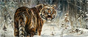 Tablou - Tigru într-o pădure înzăpezită, pictură în ulei (120x50 cm)