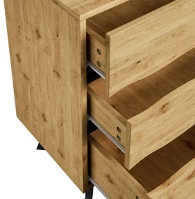 Comodă cu 6 sertare, picioare metalice, mult spațiu de depozitare, 120x40x75,5 cm, Culoare naturală