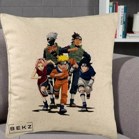 Perna Personalizata Naruto Echipa 7 Kakashi Sensei, 40x40 cm, Bej, Husa Detasabila, Perna Inclusa, BEKZ®