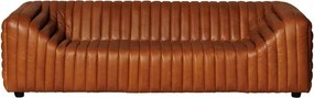 Canapea 3 locuri din piele naturală cognac, cu capitonaj în canale verticale, aspect retro, 63 x 249 x 98 cm, „Freud”