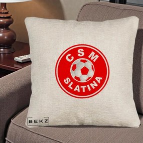 Perna Personalizata CSM Slatina Fotbal, 40x40 cm, Bej Canapea, Husa Detasabila, Perna Inclusa, BEKZ®