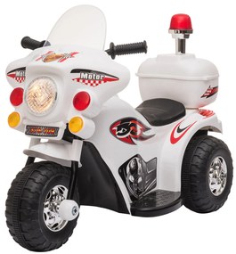 Motocicleta Electrica pentru copii HOMCOM 18-36 luni, baterie de 6V, PP Otel, Alba | AOSOM RO