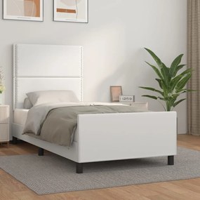 3125489 vidaXL Cadru de pat cu tăblie, alb, 90x200 cm, piele ecologică