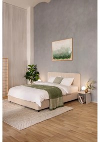 Pat matrimonial bej tapițat cu spațiu de depozitare cu somieră 180x200 cm Myra Slim Line – Bonami Selection