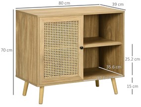 HOMCOM Bufet de depozitare 1 ușă efect răchită - dim. 80L x 39l x 70H cm | Aosom Romania