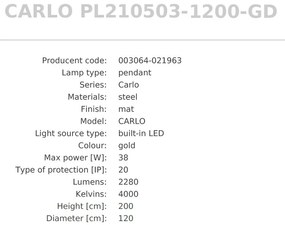 Lustra LED design modern circular CARLO auriu, diametru 120cm