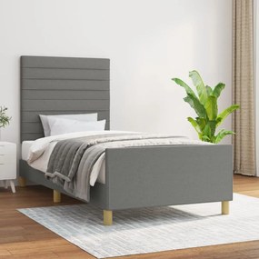 3125099 vidaXL Cadru de pat cu tăblie, gri închis, 90x190 cm, textil