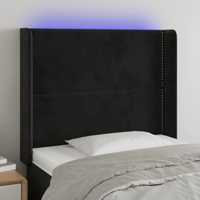 vidaXL Tăblie de pat cu LED, negru, 93x16x118/128 cm, catifea