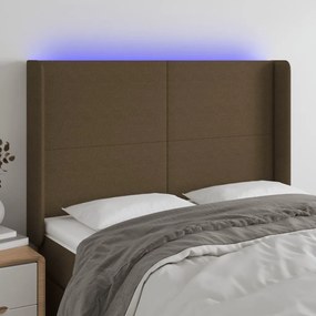 3123769 vidaXL Tăblie de pat cu LED, maro închis, 147x16x118/128 cm, textil