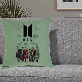 Perna Personalizata K-pop BTS Semnaturi Foto, 40x40 cm, Verde, Husa Detasabila, Perna Inclusa, BEKZ®